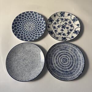 IKEA Sweden ENTUSIASM Salad Plates Muti Patterned Blue MCM Modern Set of 4